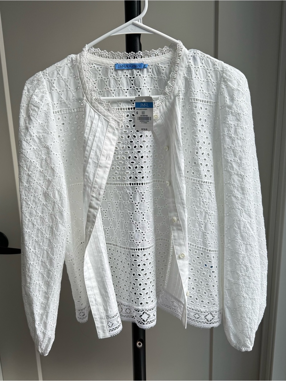 J. McLaughlin White Eyelet Cotton Button-Front Blouse